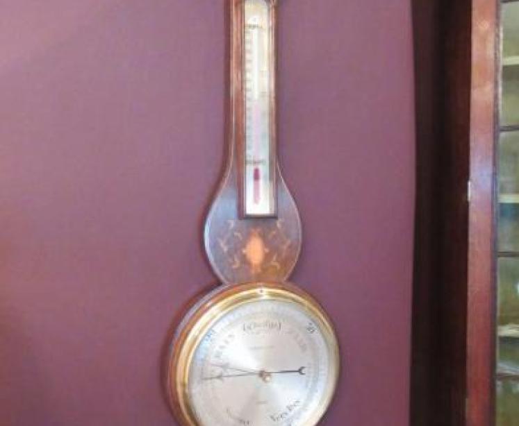 Mid Victorian Rosewood Inlaid Banjo Barometer - Image 1