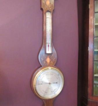Mid Victorian Rosewood Inlaid Banjo Barometer