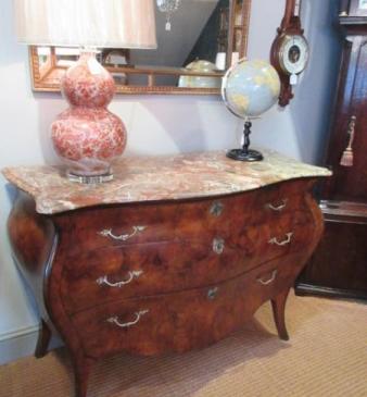 19th Century Antique Walnut Inlaid Bombe Fronted Chest