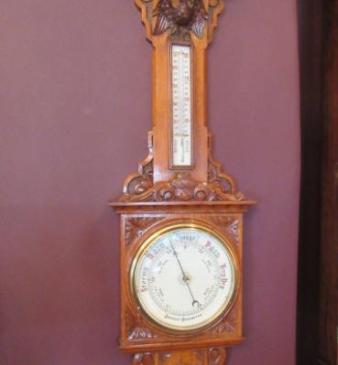 Mid Victorian Antique Polished Oak Banjo Barometer