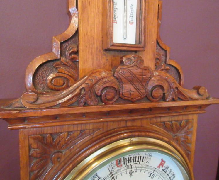 Mid Victorian Antique Polished Oak Banjo Barometer - Image 3