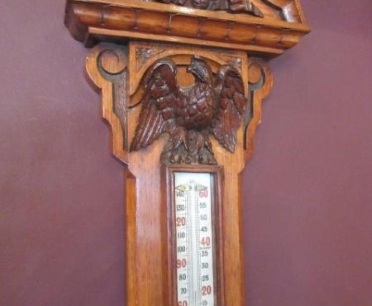 Mid Victorian Antique Polished Oak Banjo Barometer - Image 5