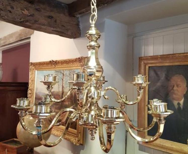 Quality Antique Edwardian Cast Brass 2 Tier Chandelier - Image 1