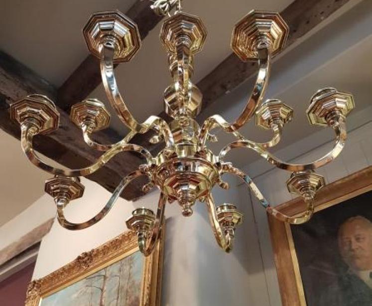 Quality Antique Edwardian Cast Brass 2 Tier Chandelier - Image 2