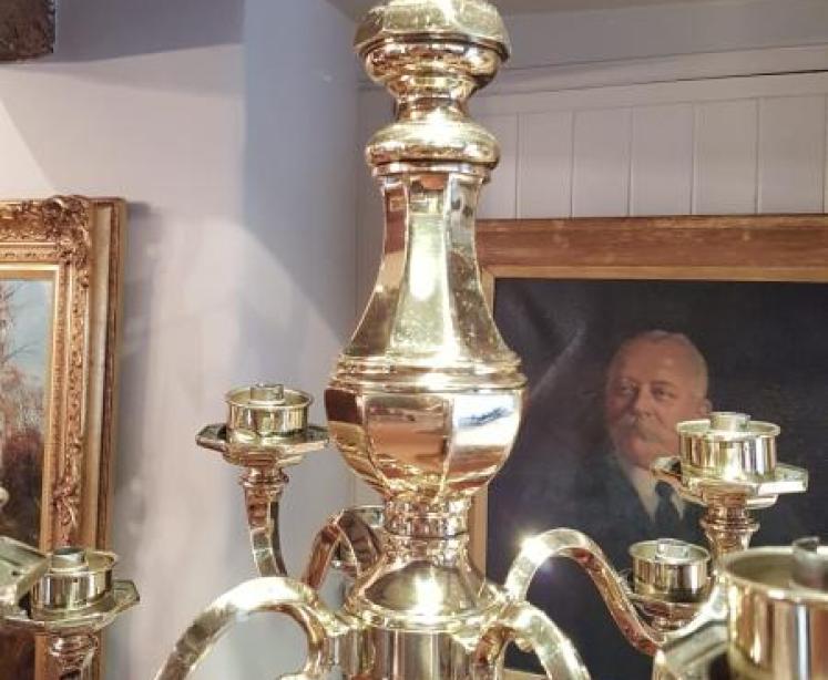 Quality Antique Edwardian Cast Brass 2 Tier Chandelier - Image 3