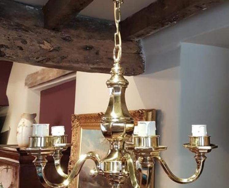 Small Edwardian Cast Brass Five Arm Chandelier - Image 1