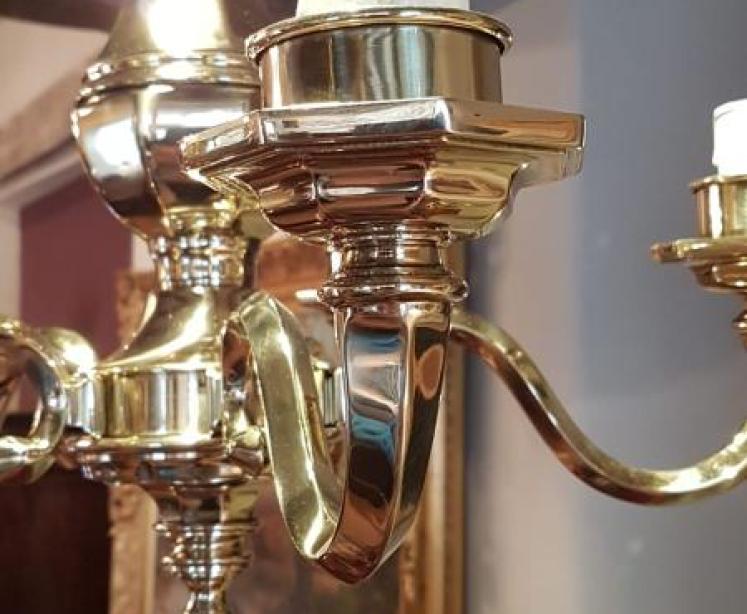 Small Edwardian Cast Brass Five Arm Chandelier - Image 3