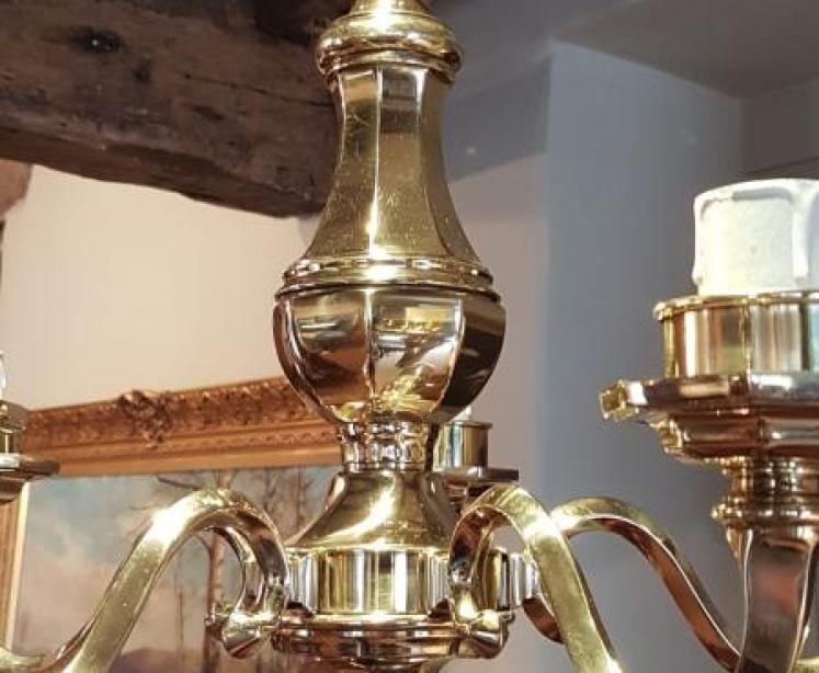 Small Edwardian Cast Brass Five Arm Chandelier - Image 5