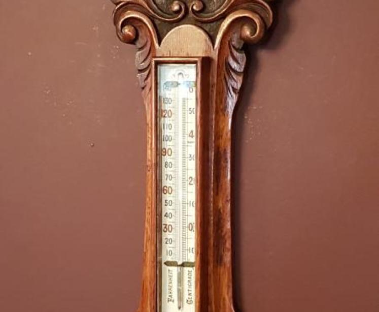 Victorian Carved Oak Banjo Barometer with Skeletonised Movement - Image 3