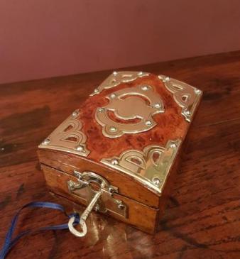 Victorian Burr Walnut Brass Bound Pocket Watch Box