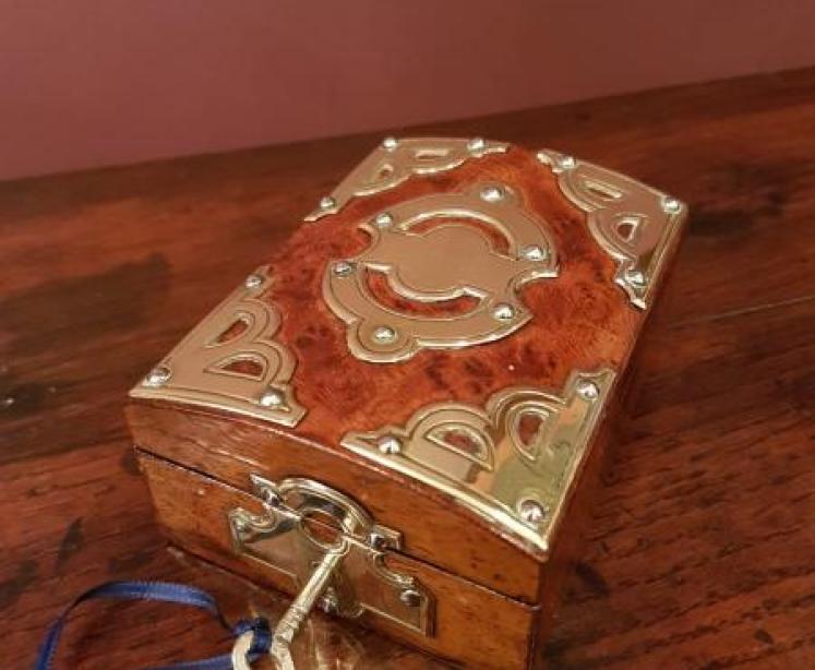 Victorian Burr Walnut Brass Bound Pocket Watch Box - Image 1