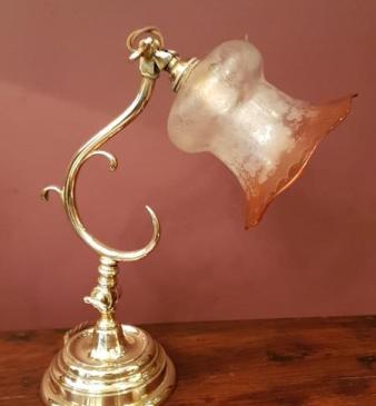 Edwardian Adjustable Brass Table Lamp and Original Shade