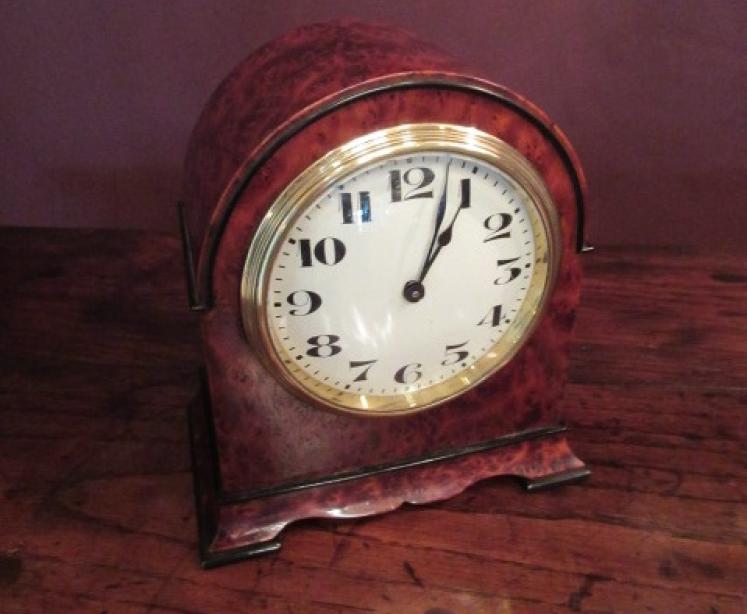 Edwardian Amboyna & Ebony Inlaid Mantel Clock - Image 1