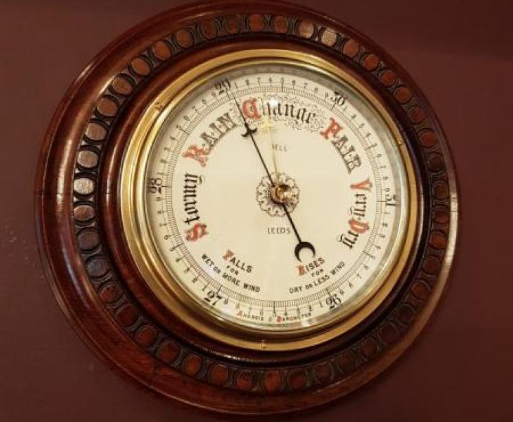 Quality Large Victorian Carved Mahogany Cased Android Barometer - Image 1