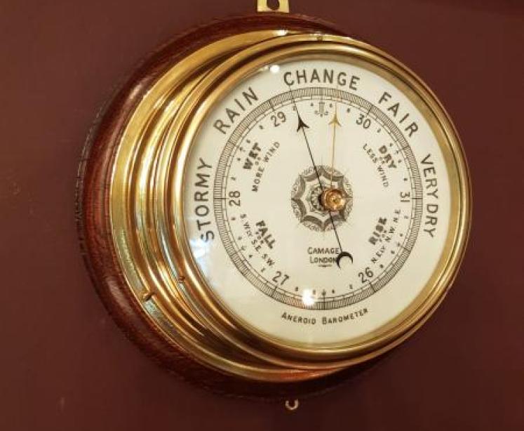 Victorian Brass Bulk Head Marine Barometer by Gamage London  - Image 1