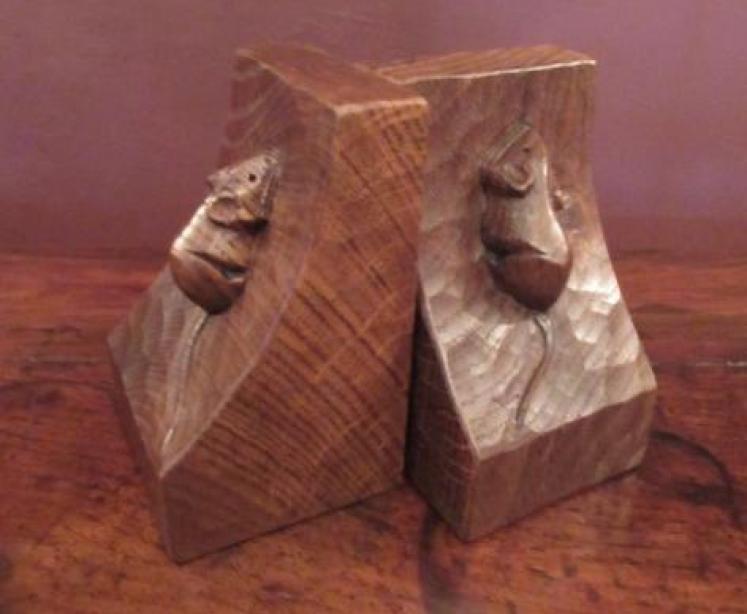Pair of Mouseman Adzed Oak Bookends - Image 1
