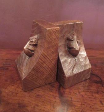 Pair of Mouseman Adzed Oak Bookends