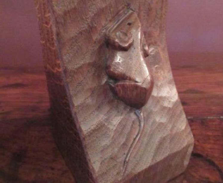 Pair of Mouseman Adzed Oak Bookends - Image 2