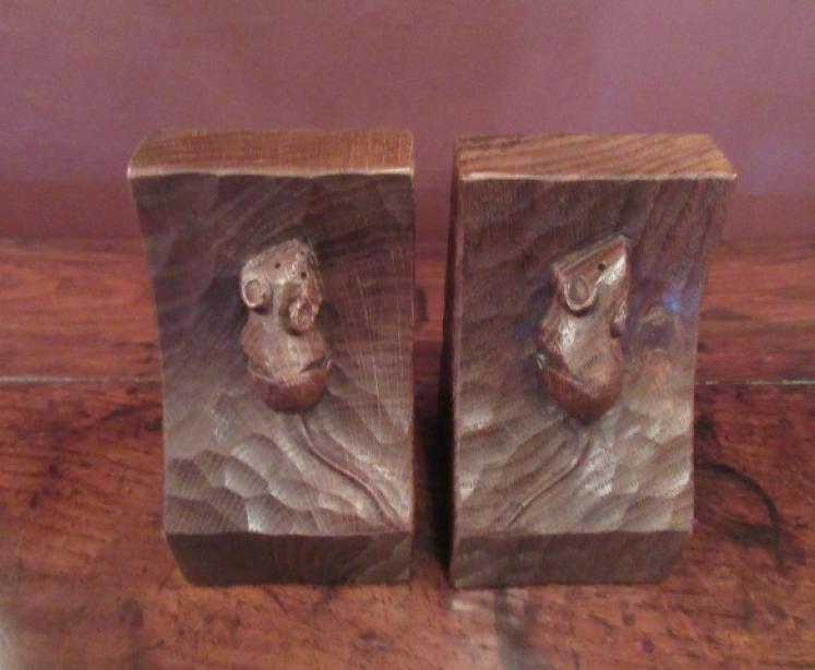 Pair of Mouseman Adzed Oak Bookends - Image 5