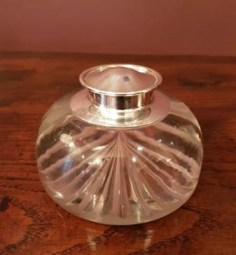 Victorian Silver Topped Desk Paperweight Ink Well