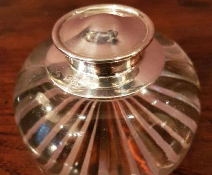 Victorian Silver Topped Desk Paperweight Ink Well - Image 5