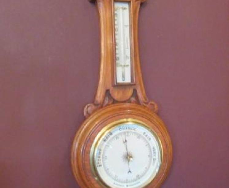 Small Mid Victorian Antique Oak Banjo Barometer - Image 1