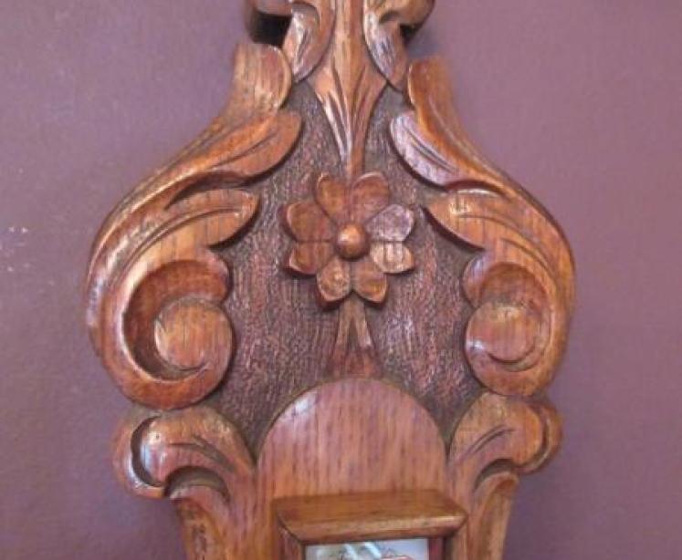 Small Mid Victorian Antique Oak Banjo Barometer - Image 4