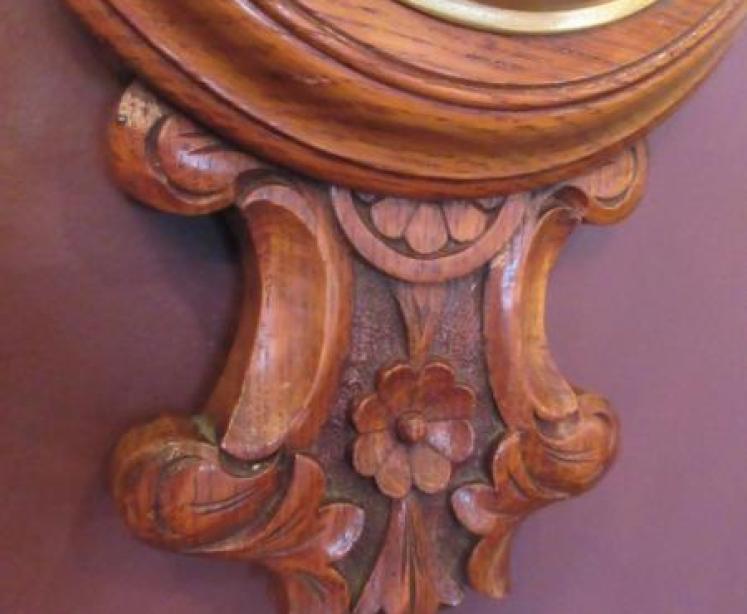 Small Mid Victorian Antique Oak Banjo Barometer - Image 5