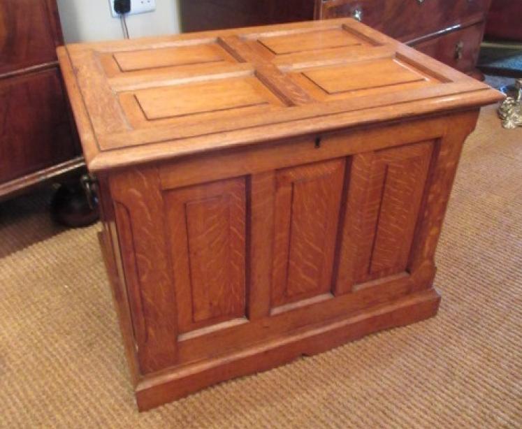 Arts & Crafts Period Antique Solid Oak Paneled Chest - Image 1