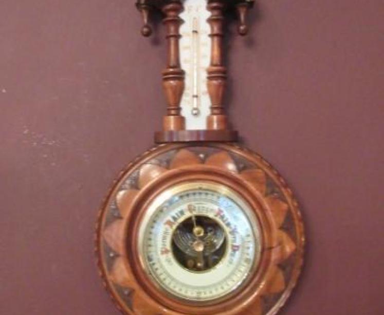 Small Victorian Antique Walnut Pendant Barometer - Image 1