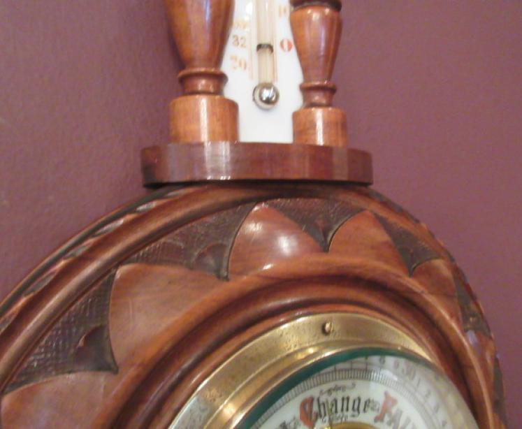 Small Victorian Antique Walnut Pendant Barometer - Image 4