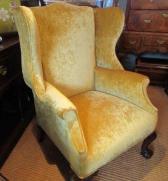 Superb George III Style Antique Upholstered Wing Armchair