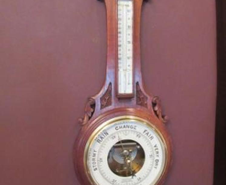 Victorian Oak Banjo Barometer with Skeletonised Movement - Image 1