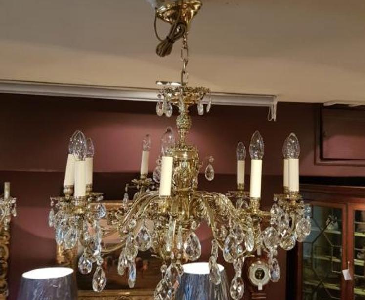 Superb Antique Brass and Crystal Ten Arm Chandelier - Image 5