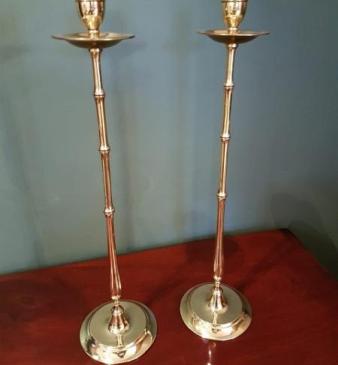 Pair of Tall Mid Victorian Antique Brass Candlesticks