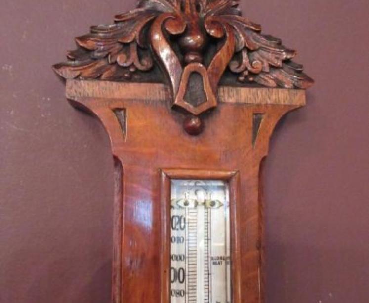 Small Mid Victorian Antique Polished Oak Banjo Barometer - Image 3