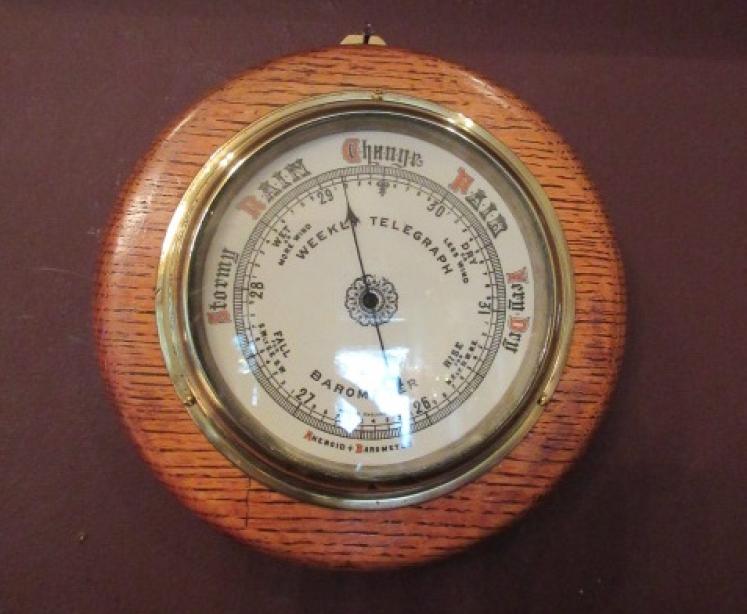 Antique Polished Oak 'Weekly Telegraph' Barometer - Image 5