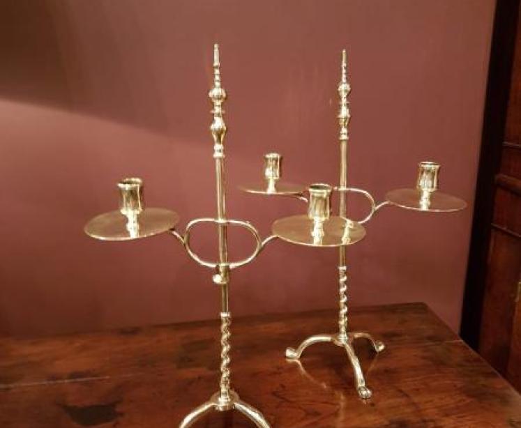 Pair of Early Victorian Brass Rise and Fall Candelabras - Image 1