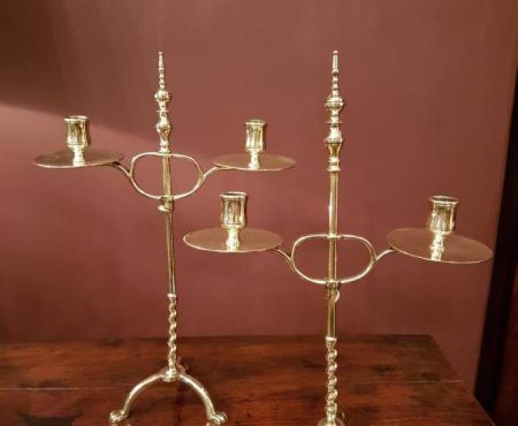 Pair of Early Victorian Brass Rise and Fall Candelabras - Image 4