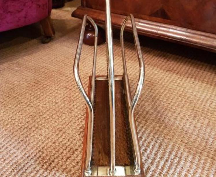 Victorian Brass Magazine Rack with Engraved Decorative Panels - Image 4