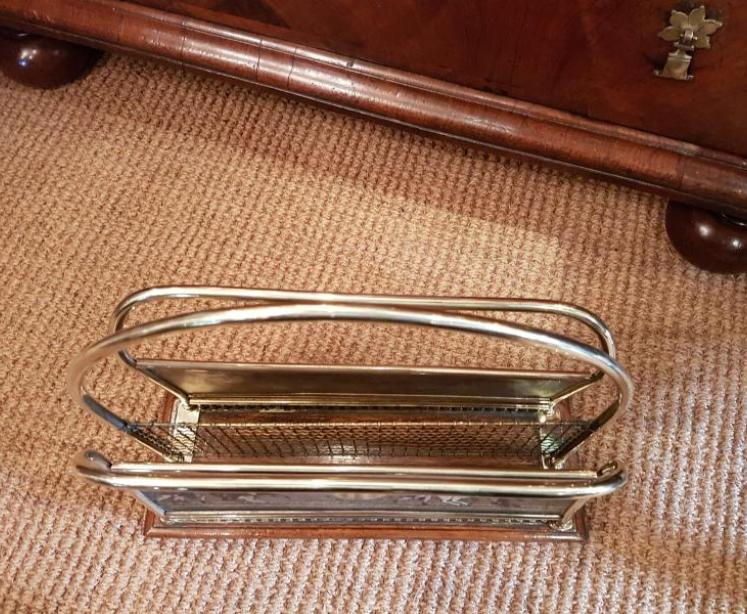 Victorian Brass Magazine Rack with Engraved Decorative Panels - Image 5