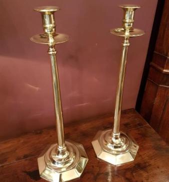 Superb Pair of Large Antique 20" Brass Candlesticks