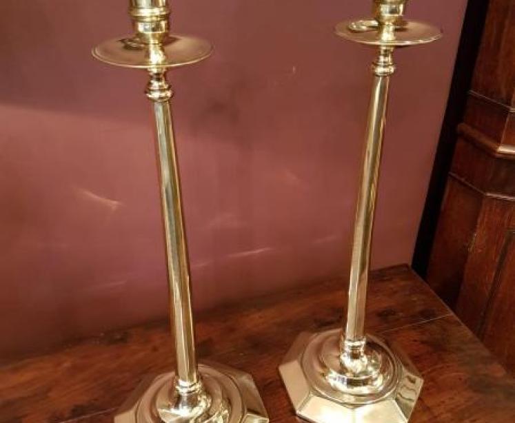 Superb Pair of Large Antique 20" Brass Candlesticks - Image 1