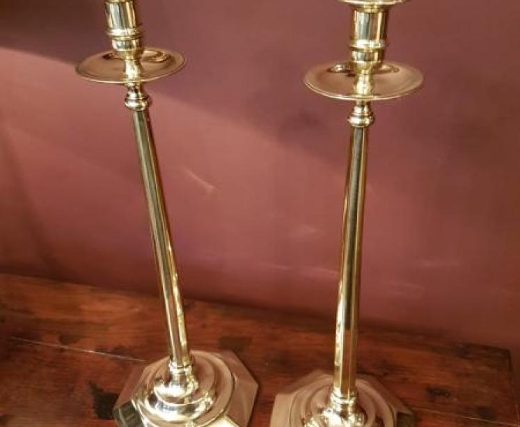 Superb Pair of Large Antique 20" Brass Candlesticks - Image 2