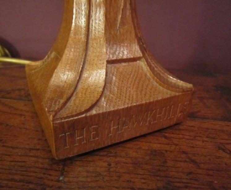 Old Mouseman Azed Oak Table Lamp - Image 2