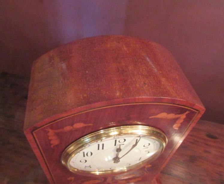 Art Nouveau Style Fruitwood Inlaid Mantel Clock - Image 4