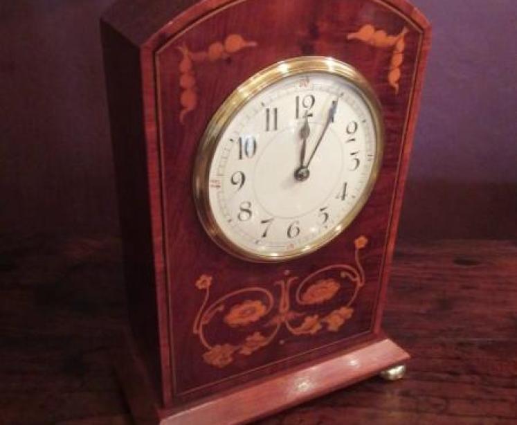 Art Nouveau Style Fruitwood Inlaid Mantel Clock - Image 5