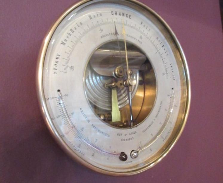 Antique Bronze Cased Twin Thermometer Marine Barometer - Image 1