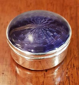 George V Period Purple Enamel Top Silver Pill Box