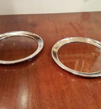 Matching Pair of Silver Rimmed Glass Coasters